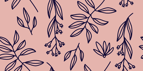 Fototapeta premium Floral print. Seamless pattern. Hand drawn style. Collage contemporary print. Fashionable template for design 