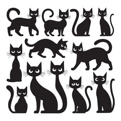Naklejka premium Set of black cat silhouettes.