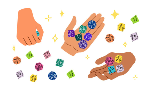 D8 D10 D12 D20 Dice for Board games, RPG dice set for table game vector illustration , hand drawn flat style illustration isolate on white .