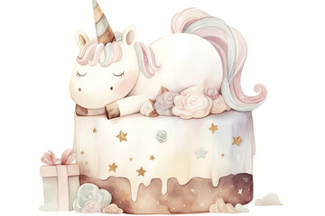 Enchanting pastel unicorn cake with dreamy rose and star accents