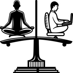 

Work-life balance concept with working time, SVG with clean lines. Balance Between Meditation and Technology in Modern Life