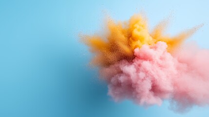 Fototapeta premium Colorful Dust Explosion on Light Blue Background Abstract Powder Effect