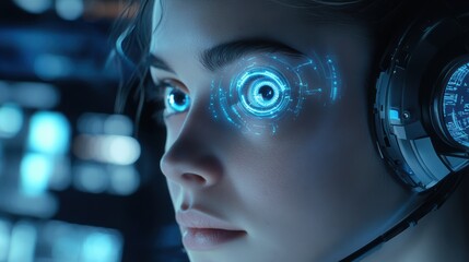 Futuristic Girl with Digital Eye Interface Advanced Technology  Cyberpunk Digital Art