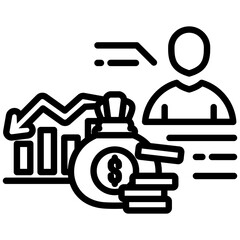 Bankrupt icon in Outline Style. Simple Vector Design. Simple Vector Outline Icon