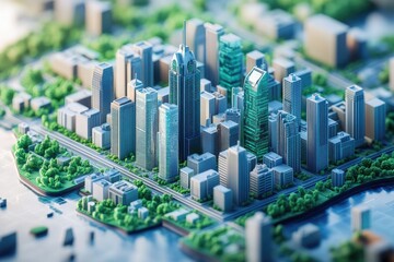 Miniature urban landscape showcasing modern skyscrapers surround