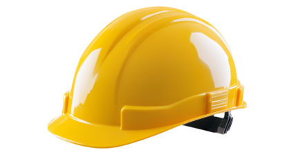 Yellow hard hat isolated on transparent background representing workplace safety
