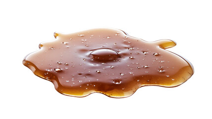 Spilled brown caramel sauce puddle on transparent background