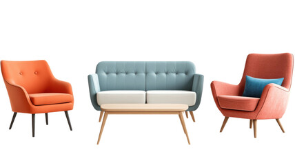 Fototapeta premium Modern furniture set with sofa and armchairs on transparent background