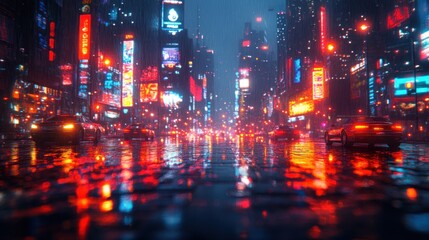Fototapeta premium Cyberpunk Cityscape: Neon Rain