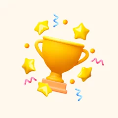 3D winners cup. Trophy cup. Vector award nomination background with achieve stars © feaspb