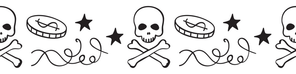 Marine decorative border, nautical border in doodle style.