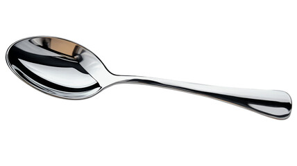Shiny metal spoon lying on transparent background