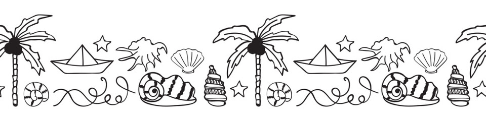 Oceanic border, nautical pattern, marine frame