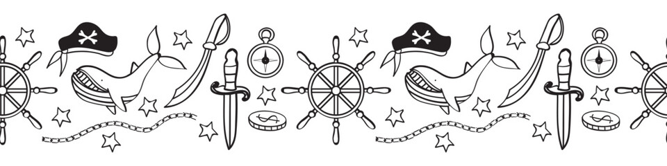 Obraz premium Sea-Themed border in doodle style in vector