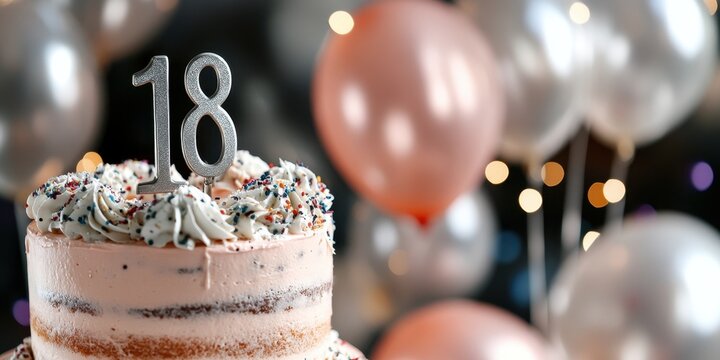Eighteenth birthday celebration with cake and balloons for a festive party atmosphere