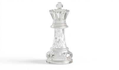Glass chess queen on white background, strategy concept (1)