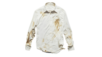 White shirt showing mud stains on transparent background