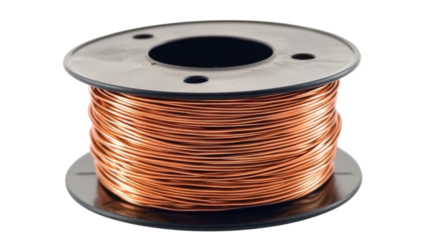 Copper wire coil on transparent background: electrical wiring and connectivity