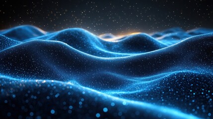 Abstract Blue Digital Landscape: A Serene, Glowing Digital Art Piece