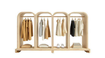 Set of clothing wooden racks PNG Image