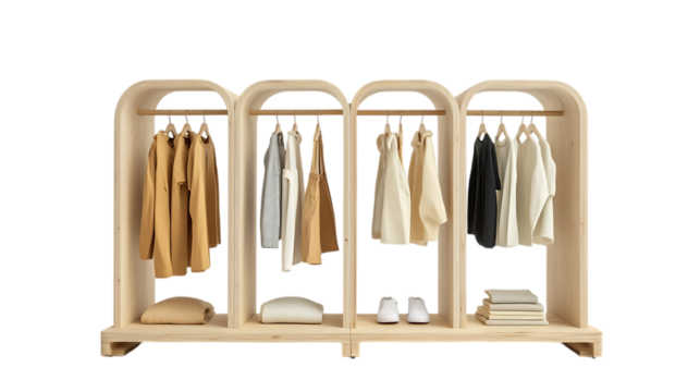Set of clothing wooden racks PNG Image