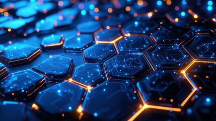 Fototapeta premium Hexagonal patterns and technology a futuristic nighttime photography concept