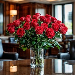 Elegant and Romantic Still Life with Red Roses and Candle