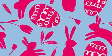 Floral Easter Bunnies and eggs Vector Pattern
