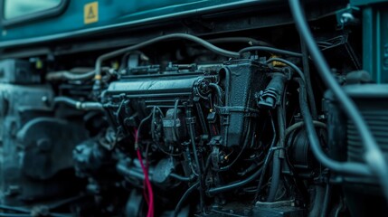 Fototapeta premium Close-up view of a vehicles engine compartment