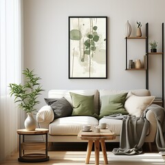 Minimalist Abstract Art in Light Beige and Olive