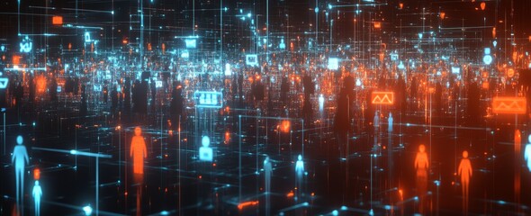 Fototapeta premium A computer generated image of a city with many people and a lot of lights
