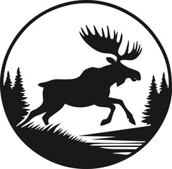 Silhouette of a moose running black vector animal illustration