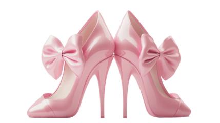These chic pink high heels feature large bows on the back, perfect for adding a touch of glamour to formal wear or special events like weddings and parties