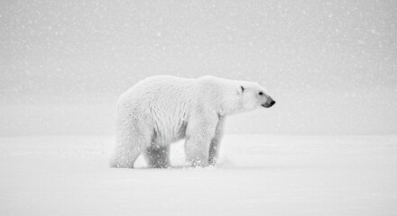 Fototapeta premium Majestic Polar Bear Walking in Snowstorm Arctic Wildlife Winter Scene