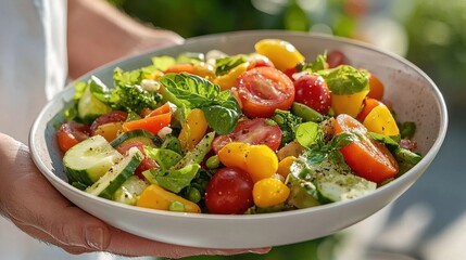 Fresh and colorful salad served in a bowl, perfect for healthy eating.