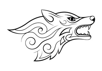 Tribal Howling Wolf Tattoo – Bold and Elegant Black and White Vector Illustration