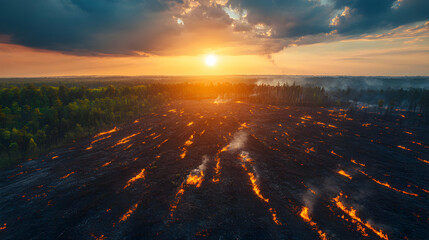Sunset Fire Burning Across Forest Floor