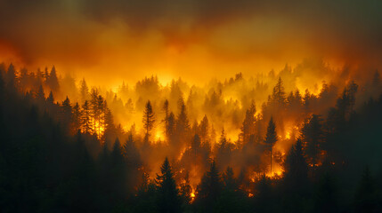 Fiery Inferno Consumes Dense Coniferous Forest