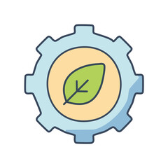 Eco friendly technology gear with leaf for green energy and sustainable development innovation concept