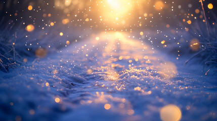 Sparkling Winter Snow Path Golden Sunset Glow