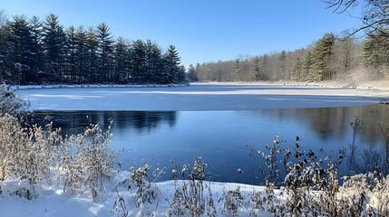 Winter Wonderland Frozen Lake And Snowy Trees