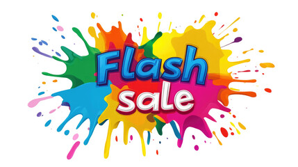 Fototapeta premium A vibrant and colorful announcement showcases a flash sale with bold letters. The playful design features bright splashes of color, creating an energetic atmosphere for shoppers