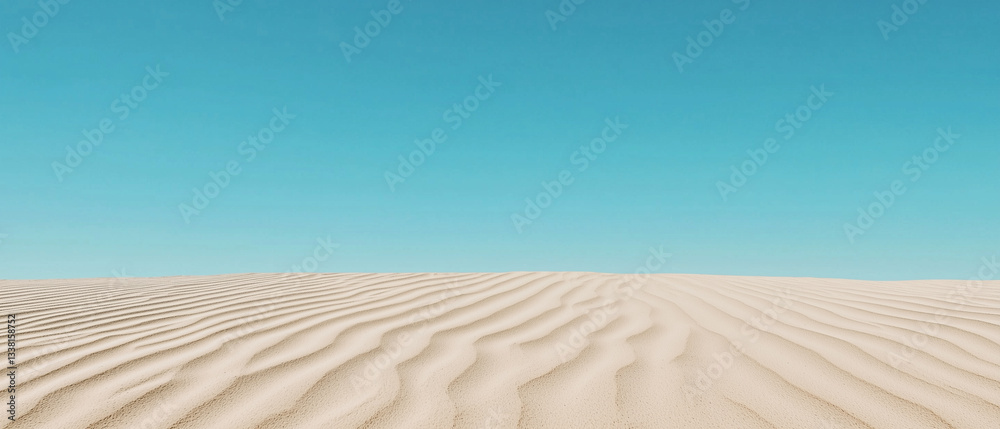 Poster sand background with gentle curve leading to distant horizon under clear blue sky, evoking peaceful 