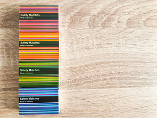 Colorful safety matches boxes made in sweden with copy space 