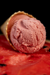 sweet watermelon ice cream and red ripe watermelon