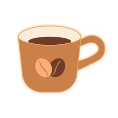 Coffee cup flat vector illustration, sticker, label, sign, clip art for coffee lovers.