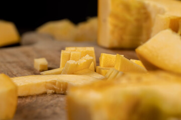 orange pumpkin fruit details cut into pieces for cooking