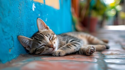 Adorable Kitten Sleeping Peacefully Outdoors