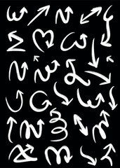 arrows collection. balck stroke isolated on black 