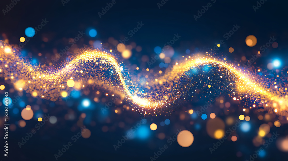Poster A vibrant, flowing wave of shimmering lights and sparkles against a dark background, creating a magical, ethereal effect